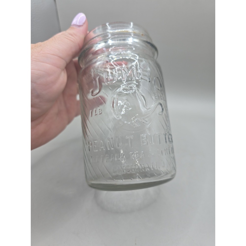Vintage Jumbo Elephant Peanut Butter Clear Glass Jar 1 Lb Frank Tea & Spice Co